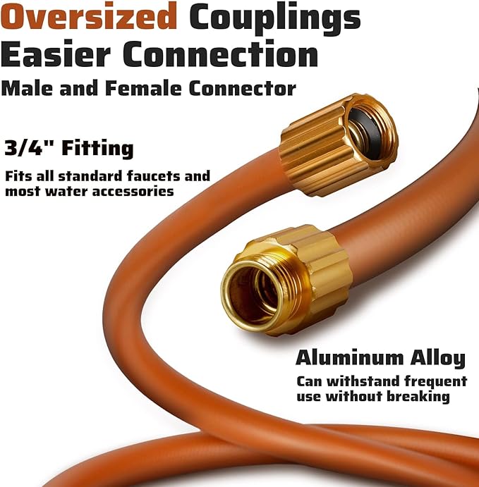 Worth Short Lead-in Hybrid Garden Hose 5/8 in. x 10 ft. -Kink Free, No Leaking, Male/Female Fittings -Heavy Duty Durable Flexible Lightweight Water Pipe -Brass Aluminum Ends for Household & Yard Use