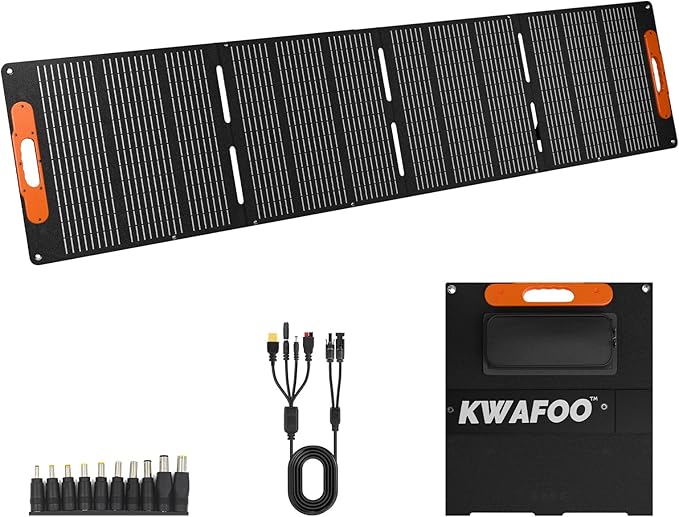 200W Portable Solar Panel, Foldable with MC4 connector, USB Output, Adjustable Kickstands, IP65 Waterproof Solar Charger for Power Station Phones RV Camping