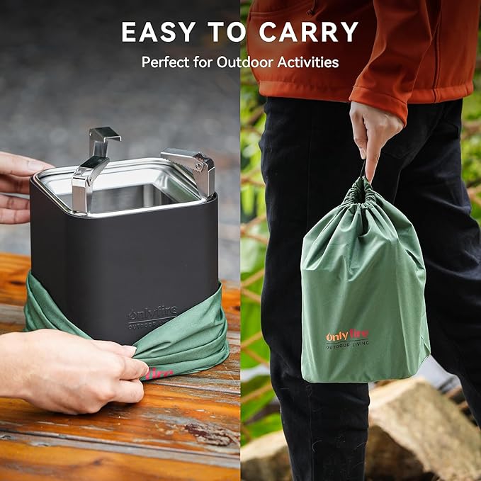 ONLYFIRE OUTDOOR LIVING 2-in-1 Smokeless Fire Pit with Pot Bracket & Carry Bag, Portable Camping Stove, Wood Burning Mini Tabletop Fireplace for Patio Backyard RV Tailgating, Black 9", #FP052