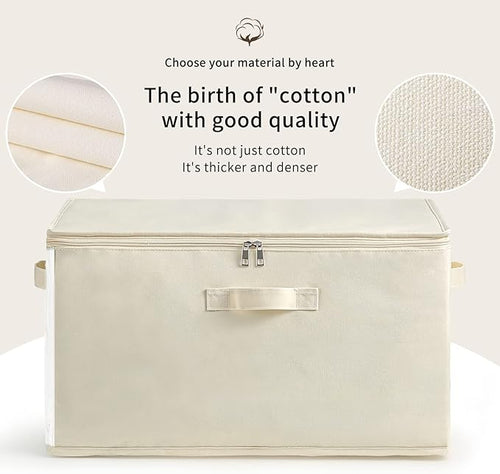 2 Pack Large Canvas Comforter Storage Bags Closet Organizer for Clothes Sweater Clothes Organizer with Dual Zipper Three Carrying Hand