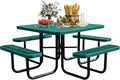 Sunnibety 8-Person Picnic Tables for Outdoors, Industrial 46" Expanded Metal Square Picnic Table with 4 Benches & Umbrella Hole, Outside Table and Bench Set for Garden, Backyard, Porch, Patio, Green
