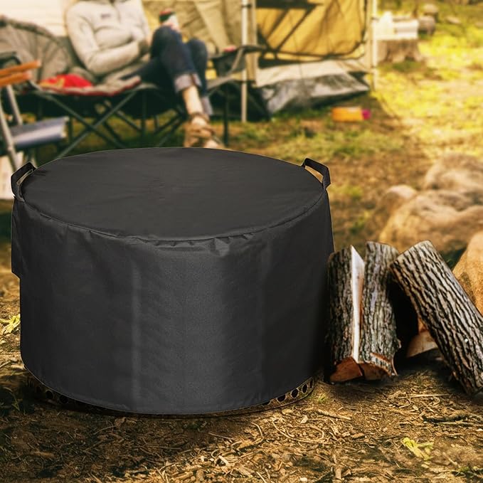 SheeChung Fire Pit Cover Round 36”D X 20”H,Heavy Duty 600D Polyester Outdoor Fire Pit Cover,Waterproof Patio Fire Table Cover,Fits 33-36 inch Gas Firepit/Bowl