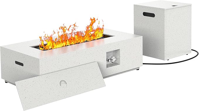Ciays 42 Inch Propane Fire Pit, 50,000 BTU Outdoor Gas Fire Pit Table for Outside Patio with CSA Certification, Glass Rocks, Rectangular Heater for Backyard, with Waterproof Cover & Adjustable Legs