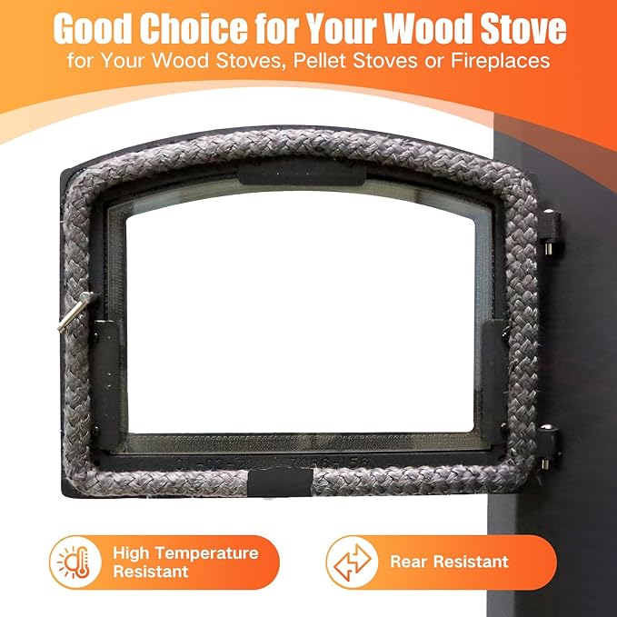 Protalwell Wood Stove Gasket, 7/8" Wood Stove Door Gasket Kit, Gasket Rope Replacement for Stove or Fireplace Doors, Grey Color Fiberglass Gasket
