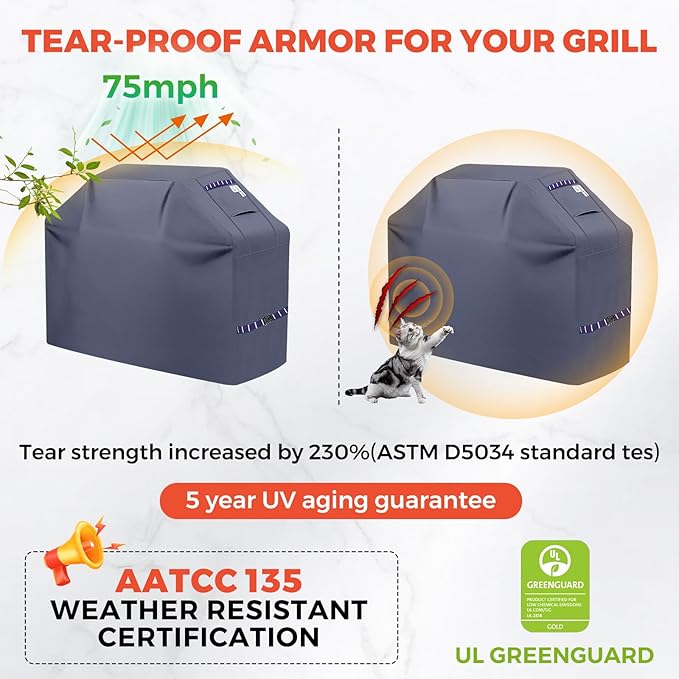 59" Grill Cover Heavy Duty Grill Covers for Outdoor BBQ Waterproof Gas Cover, All Weather Protection Gas Grill Covers for Weber Genesis Charbroil, Grey 1pc