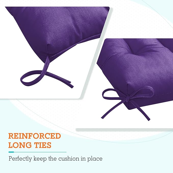 EAGLE PEAK Tufted Outdoor/Indoor High Back Patio Chair Cushions, Set of 2, 46'' x 22'', Purple