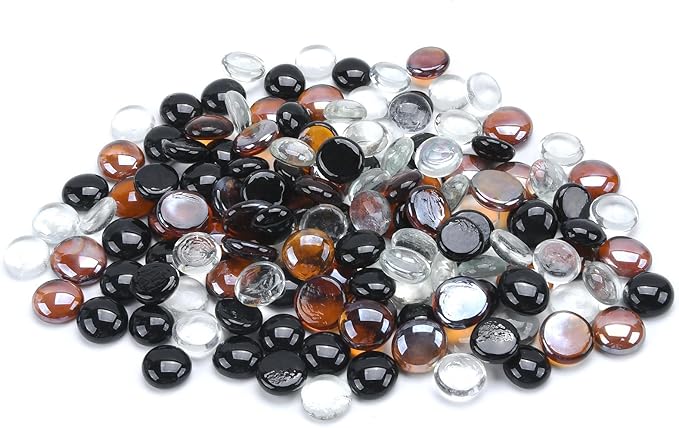 GasSaf Blended Fire Glass Beads for Outdoor Fire Pit, Fireplace, Replaces Existing Gas Logs & Lava Rocks, 3/4 Inch Glass(20 Pound)(Black, Amber, Crystal Clear Luster)