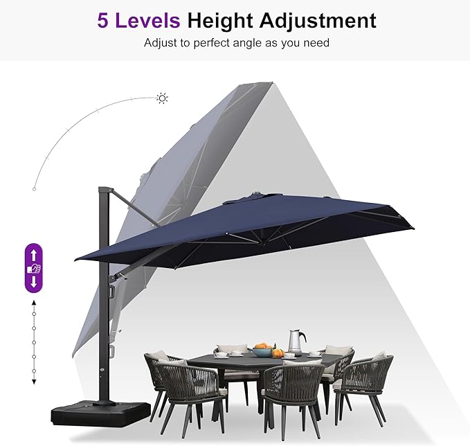 PURPLE LEAF 10' X 13' Patio Umbrella Large Rectangle Outdoor Aluminum Offset Umbrella with 360-degree Rotation Cantilever Umbrella for Garden Deck Backyard Pool Navy Blue