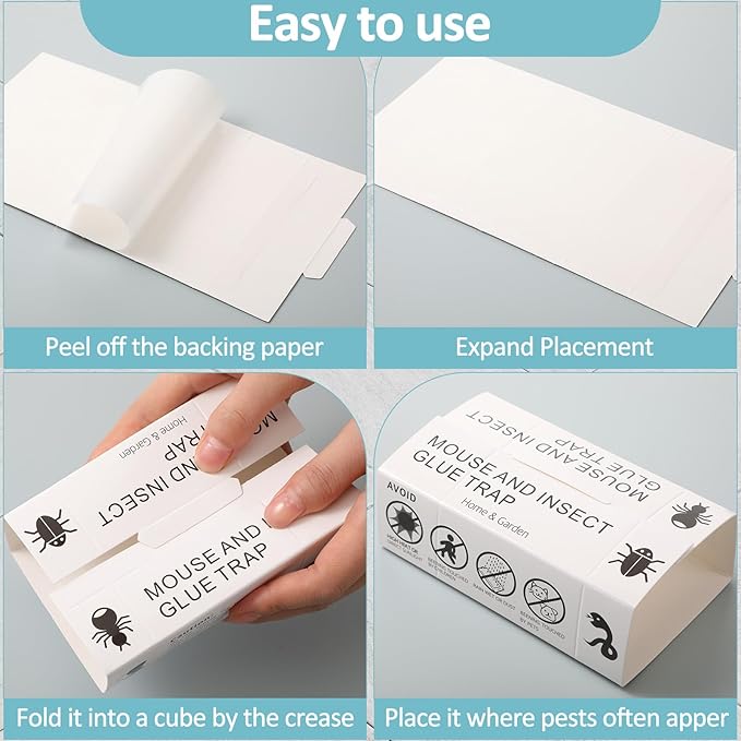 Qualirey Mouse and Insect Glue Boards Pest Glue Traps Bulk Large Mouse Rat Trap Sticky Adhesive for Mice Spider Moth Cockroaches Cricket House Indoor Outdoor Non Toxic(300 Pcs,9.72 x 5.12 Inch)