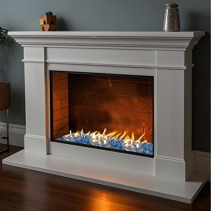 Skyflame High Luster 10-Pound Regular Fire Glass for Fire Pit Fireplace Garden Landscaping Pacific Blue 1/2" Size