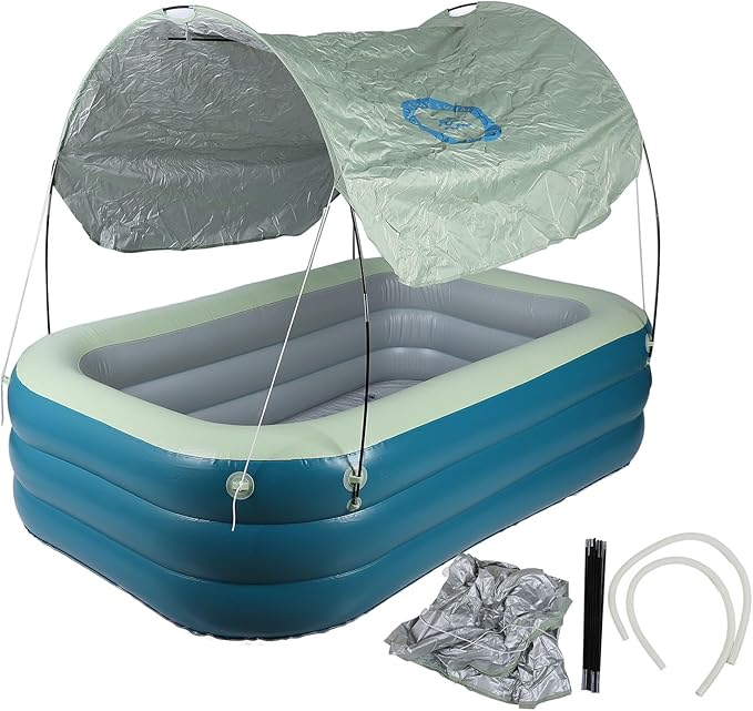 SUNGOOYUE Inflatable Pool Thickened Large Blow Up Swimming Pool with Canopy Slide for Kids Backyard, Child Friendly and Multifunctional Use (Green)