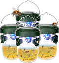 Wasp Traps Outdoor Hanging 4 Packs, Solar Powered Carpenter Bee Trap Yellow Jacket Hornet Catcher with LED Light, Reusable Wasp Deterrent Outdoor for Garden, Patio, Backyard, Camping