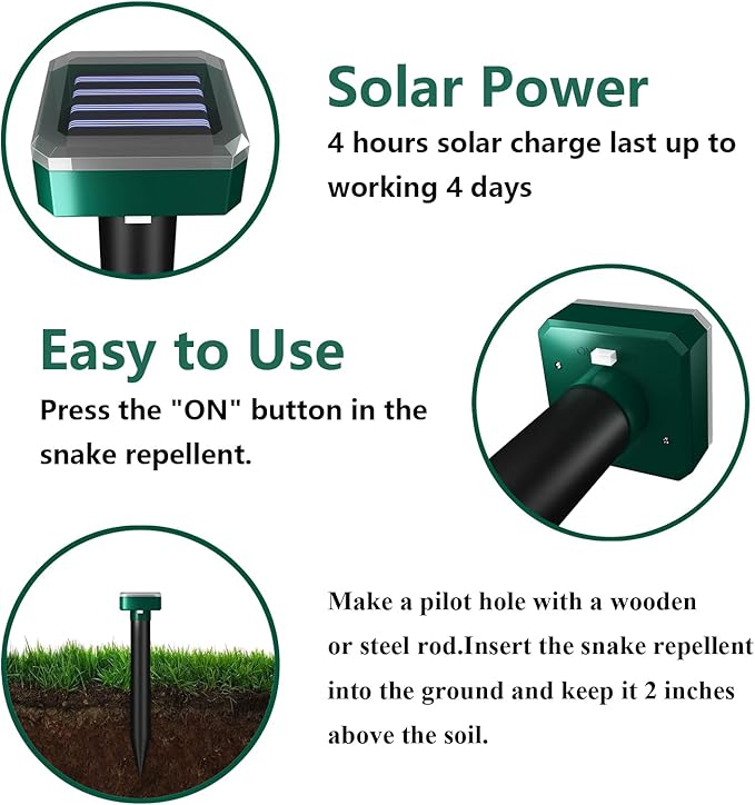 Snake Repellent for Yard & Outdoors - Solar-Powered Sonic Snake Deterrent Devices, Waterproof, Pet Safe Rattlesnake Repellent (8)