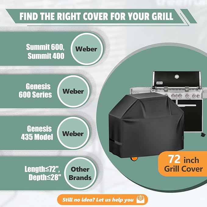 HomWanna Grill Cover 72 Inch - Superior BBQ Cover for Weber Summit 600 Series Gas Grill - 600D Large Outdoor Barbecue Covers for Weber 6 Burner Summit 670, Summit 620 and Genesis 600, Genesis 400