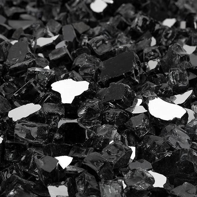 Onlyfire 10 pounds Fire Glass for Propane Fire Pit and Gas Fireplace, 1/4 Inch Reflective Firepit Glass Rocks for Fire Pit Table and Fire Bowl, High Luster Onyx Black