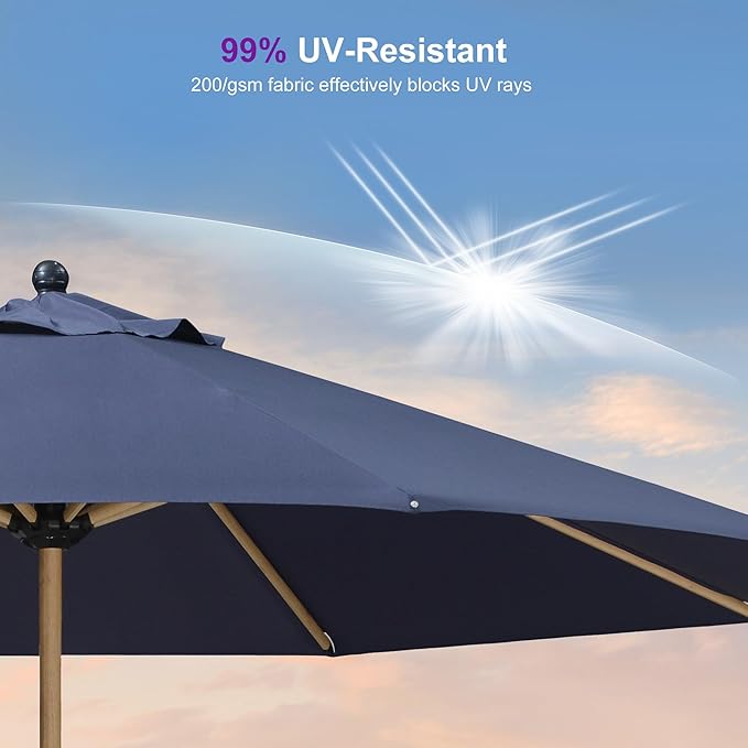PURPLE LEAF 11 Feet Patio Umbrella with Base Outdoor Umbrella Round Market Umbrella with Crank & 8 Ribs Commercial Aluminum Table Umbrella for Outdoor Garden, Navy Blue