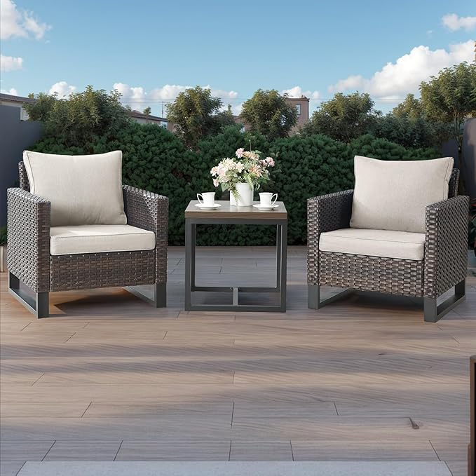 HUMMUH 6 Piece Patio Furniture Outdoor Sectional Sofa Set All-Weather Wicker Outdoor Chairs with End Table Ottomans for Patio,Porch,Garden,Backyard