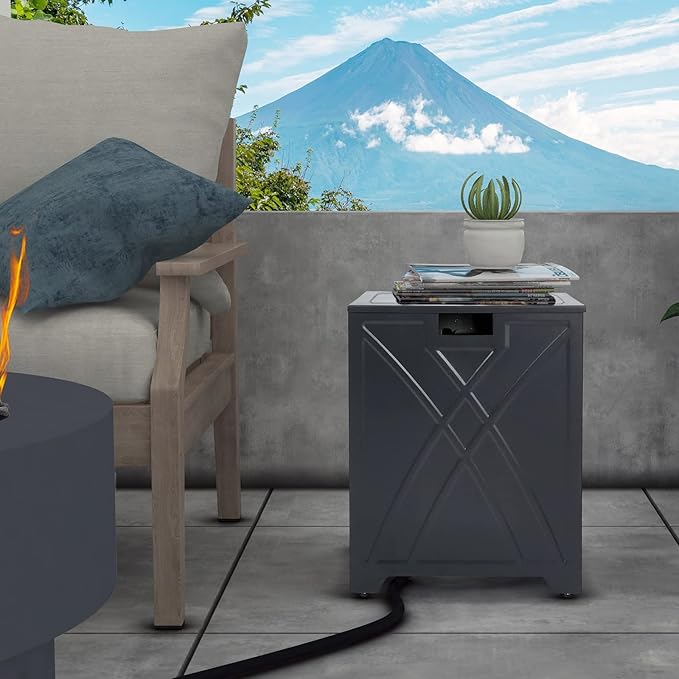 Propane Tank Cover Table, Square Propane Tank Holder Hideaway for 20 lb Propane Tanks, Gas Tank Storage Side Table - Carbon Gray