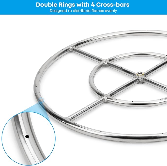 Stanbroil 24 Inch Round Fire Pit Burner Ring for Natural Gas & Propane Fire Pit Fireplace - 304 Stainless Steel Fire Pit Burner for Indoor & Outdoor, BTU 296,000 Max