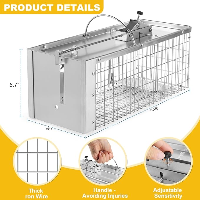 Squirrel Trap Live Animal Humane Cage Trap Catch Rats, Mice, Chipmunk, Weasel and Other Rodents for Indoor and Outdoor