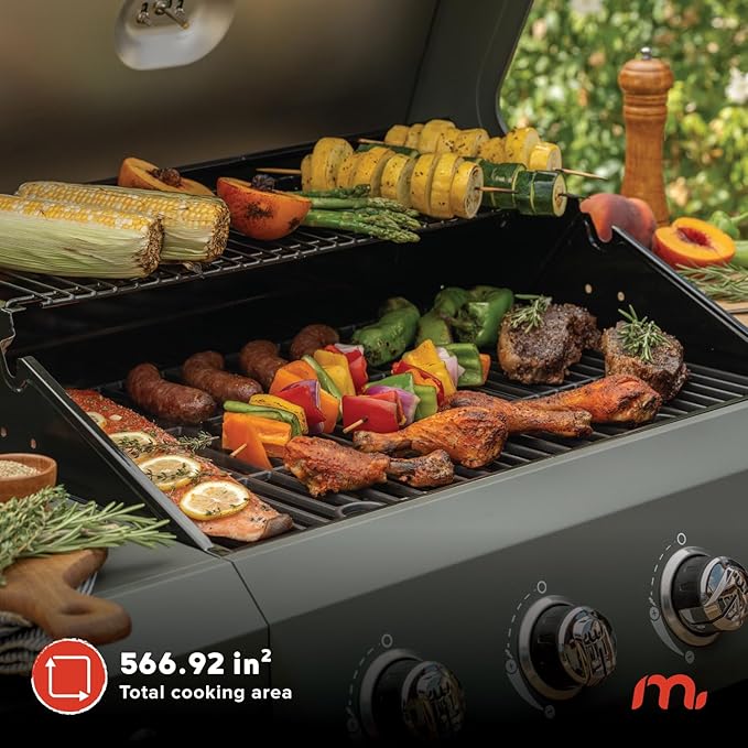 Megamaster 4-Burner Propane Gas Grill with Side Tables & 2 Hooks, 44,000BTUs, 566.92 sq.in Cooking Space, Perfect for Outdoor Cooking & Grilling, BBQs, Backyards, Tailgating, 720-1093B