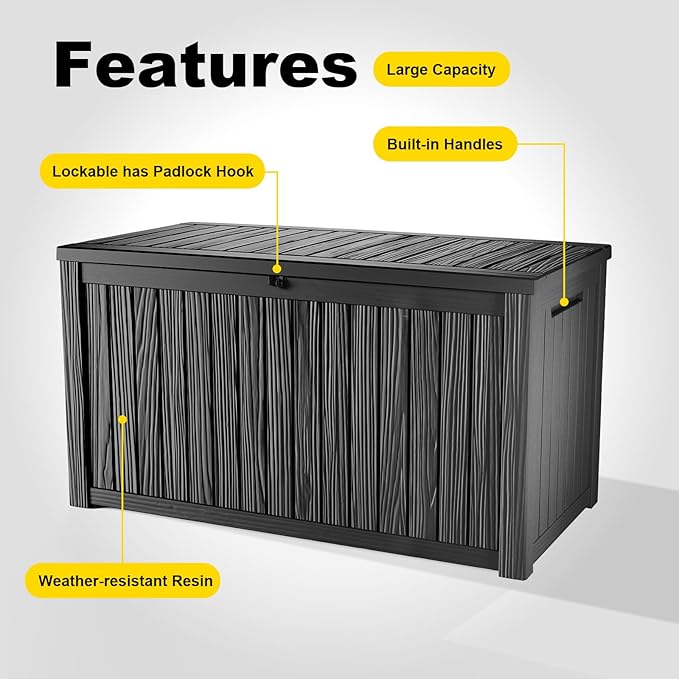 200 Gallon Deck Box Large Outdoor Storage Box for Patio Furniture,Outdoor Cushions,Garden Tools and Pool Supplies,Waterproof,Weatherproof(Black)
