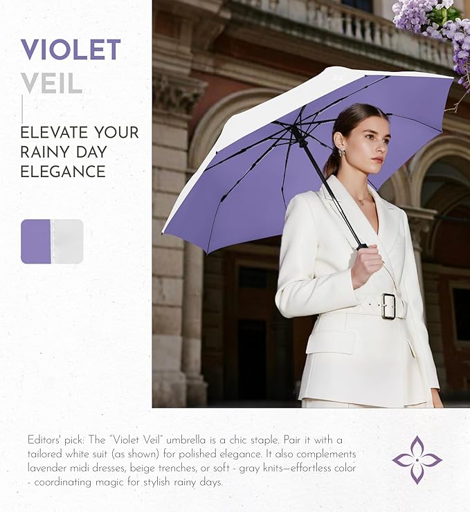 UV Travel Umbrella for Sun Protection & Rain, Compact Windproof Folding, Refined craftsmanship, Auto Open/Close, 43" Canopy with color coating, UPF 100+ UV Blocking, TSA Approved