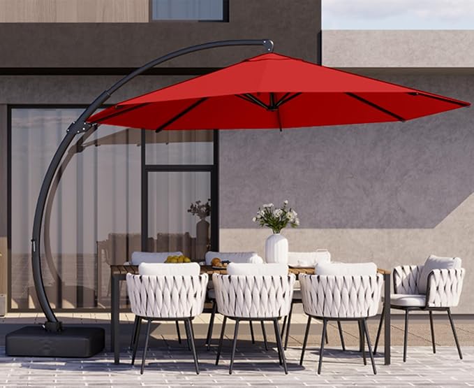 Kingdura 11ft Cantilever Patio Umbrella with Base Included, Large Round Offset Outdoor Pool Umbrella, 360° Rotation & Infinite Tilt, Heavy Duty Aluminum Frame for Deck Backyard, Red