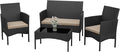Kurapika Patio Furniture Set 4 Pieces Outdoor Wicker Rattan Chairs Conversation Sets w/Coffee Table, Rocking Bistro Set, for Deck,Patio,Backyard,Lawn (Sand)