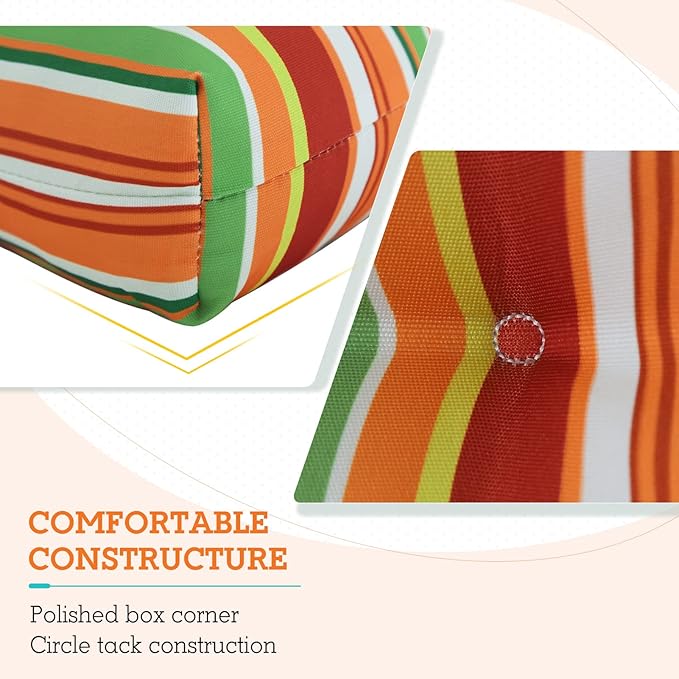 EAGLE PEAK Tufted Outdoor/Indoor High Back Patio Chair Cushions, Set of 2, 46'' x 22'', Rainbow