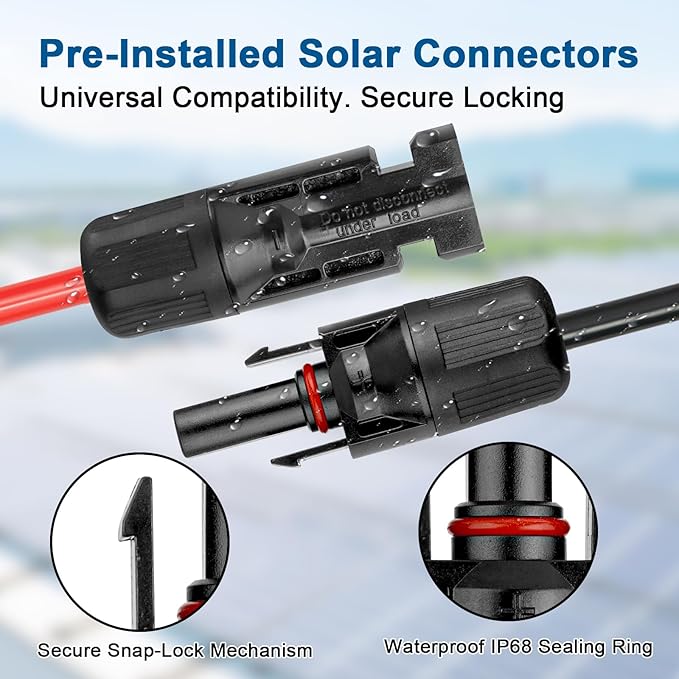 XRDS -RF Solar Panel Cable 6FT, 10AWG Solar Extension Cable with Male & Female Solar Connectors, Flame-Retardant Protective Sleeving Solar Cable, Weatherproof PV Wire for Solar Panel Connection