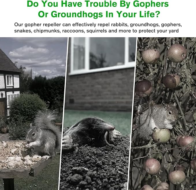 Ultrasonic Mole Repellent Outdoor, 6 Pack Gopher Repellent Solar-Powered for Lawn Yard and Garden, Waterproof Mole Killer Traps, Effectively Repels Gopher Vole Groundhog Snake, Green
