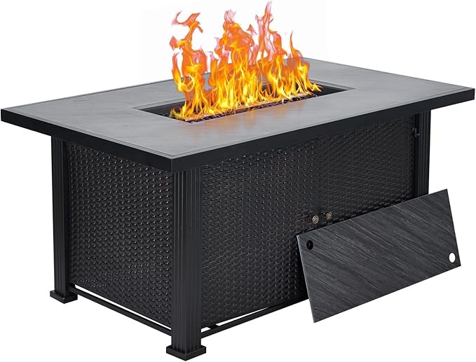 52" Propane Fire Pit Table, 2-in-1 50,000 BTU Rectangular Outdoor Gas Firepit with Glass Guard, Tabletop Lid, Storage Space & Covers, Patio Heater for Backyard, Deck & Garden
