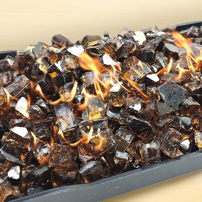 Fire Glass for Propane Fire Pit, 1/2 Inch High Reflective Fireplace Glass Rocks for Fire Pit Table, 20 lbs Fire Pit Glass Rocks for Outdoor Fire Table and Landscaping, Copper Reflective