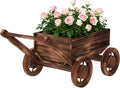 Wooden Flower Cart with Wheels Wooden Wagon Planter Outdoor Garden Planter Decor Planter for Patio Balcony Trolley Decoration Succulent Flower Pot, Indoor Backyard Balcon Decor（S）