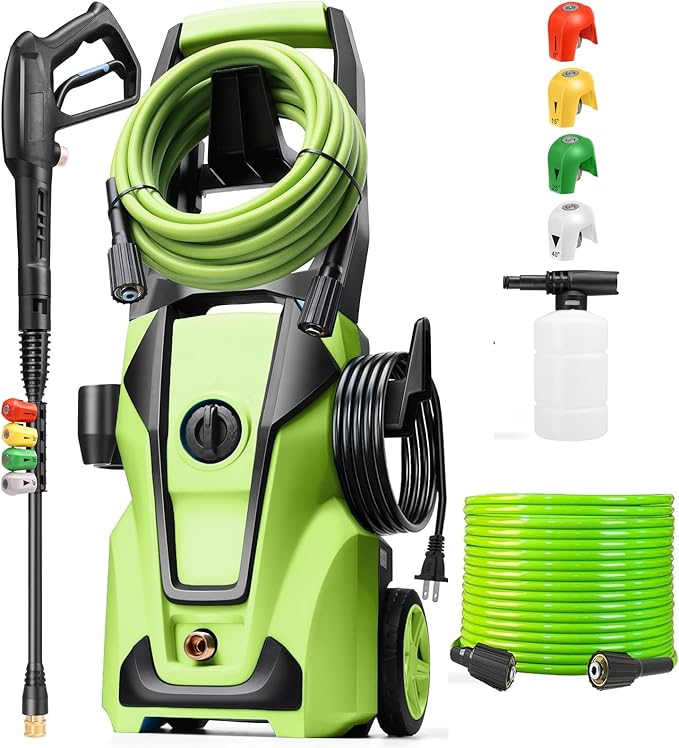 Imdot Electric Pressure Washer 5000 PSI 3.8GPM Power Washer with 33FT Hose and 4 Nozzles for Cars/Fences/Driveways/Home/Patios Cleaning, Green