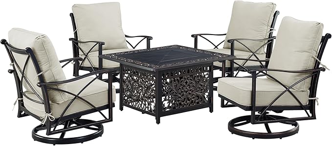 Oakland Living Black Aluminum Patio Fire Table Set with Four Club Chairs