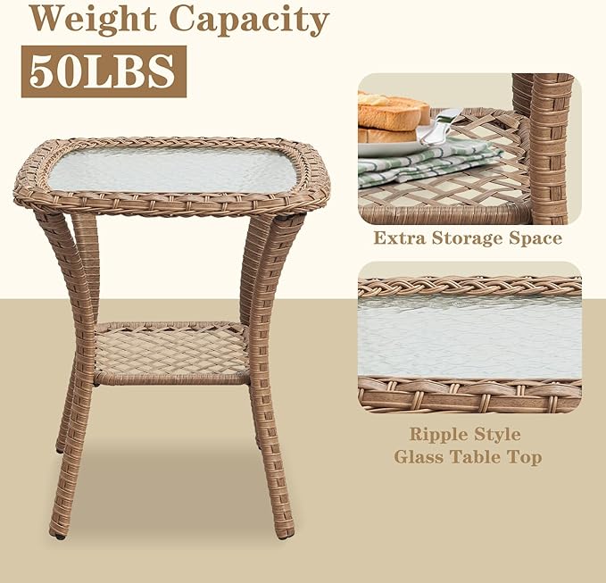 Belord 5 Pieces Patio Furniture Sets Wicker Outdoor Furniture, Rattan Patio Swivel Glider Chairs with 2 Ottoman and Glass Side Table, Yellow