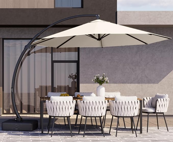 Kingdura 11ft Cantilever Patio Umbrella with Base Included, Large Round Offset Outdoor Pool Umbrella, 360° Rotation & Infinite Tilt, Heavy Duty Aluminum Frame for Deck Backyard, Creamy White