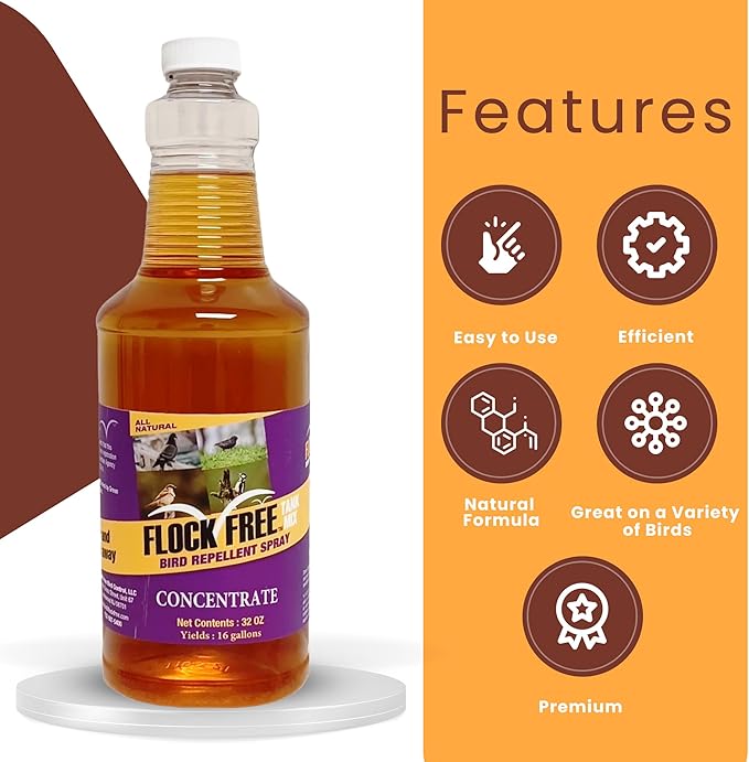 Bird Repellent Spray Concentrate, Residential Bird Problem Solution, 32 oz Concentrate, Makes up to 16 gallons