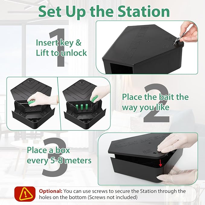 Anblak 6 Pack Rat Station Box with Keys, Rodent Station Keeps Rats Away, Keeps Children and Pets Safe, Key Unlocking, Reusable & Long-Lasting, Indoor & Outdoor