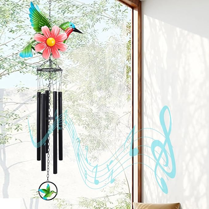 MUMTOP Hummingbird Wind Chimes for Outside, Metal Deep Tone Memorial Sympathy Wind Chime Windchimes with Flower for Patio, Outdoor,Garden,Yard,Window,Home Decor or Gifts for Women
