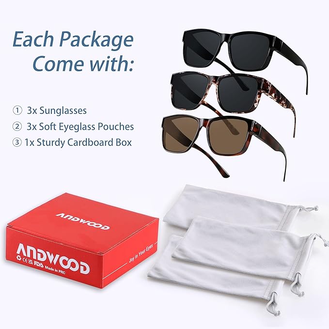 ANDWOOD Fit Over Glasses Polarized Sunglasses for Women Men Oversized Square Shades UV400 Protection