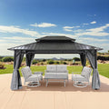 SEEHILL 12' x 16' Hardtop Gazebo, Outdoor Patio Gazebo, Aluminum Frame Patio Hardtop Gazebos with Netting and Curtain, Outdoor Patio Pergola with Double Steel Roofs for Deck, Lawns, Garden, Slate Gray