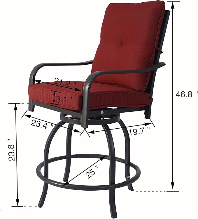 Kozyard Isabella Outdoor Patio High Swivel Bar Stools/Chairs,Counter Height Tall Patio Swivel Chairs, for Bistro Set for 2, Backyard, Cafes, Bistro, Restaurants and Chic Bars (Burgundy)