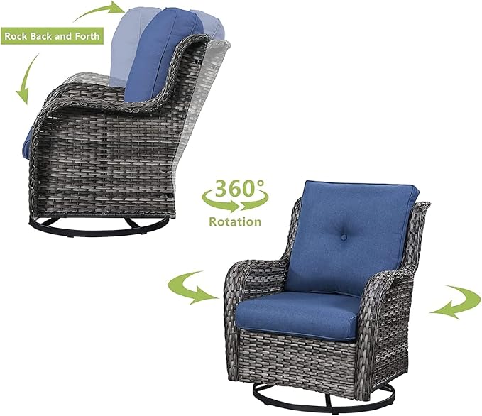 HUMMUH Outdoor Patio Furniture with Fire Pit Table Outdoor Conversation Set PE Wicker Patio Couch Swivel Glider Chairs for Balcony Garden,Lawn,Deck