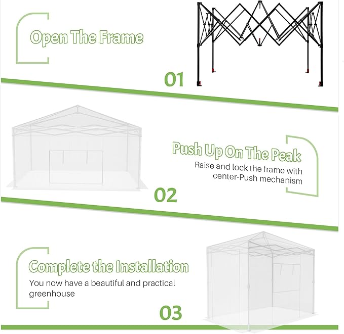 Greesum 8x6 FT Portable Pop-up Greenhouse with Center Lock, PE Cover, Zippered Door and 2 Roll-up Windows, Easy Assemble(White)