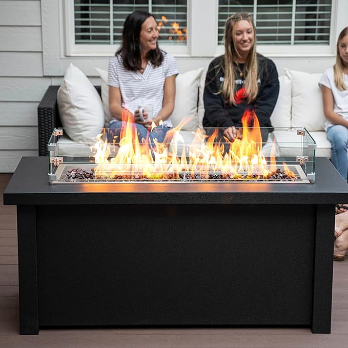 Onlyfire 48 x 14 Inch Drop-in Fire Pit Pan Kit, Rectangular Stainless Steel Propane Gas Firepit Pan Kit with H Burner, Spark Ignition and Propane Hose Kit for Indoor or Outdoor DIY Fire Pit Fireplace