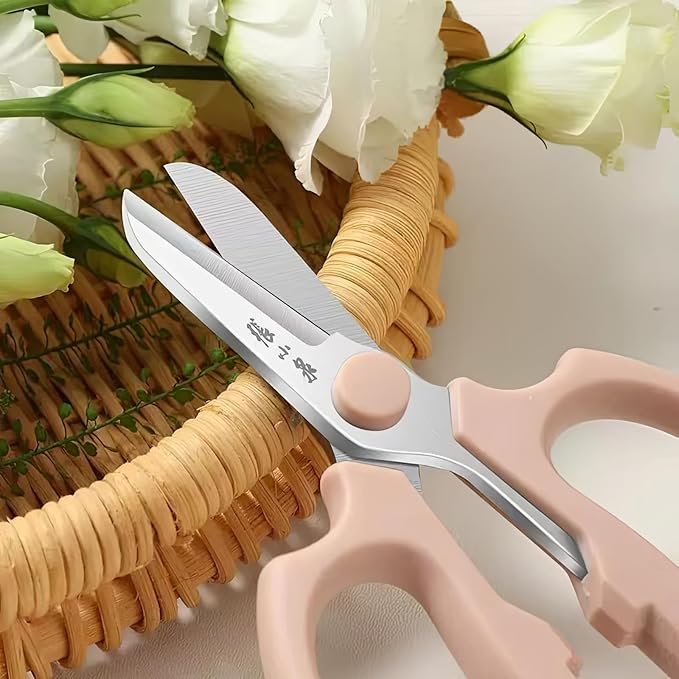Professional Floral Scissors & Garden Shears - 3.38mm Stainless Steel, Ergonomic Wide Grip for Cutting Fresh Flowers, Florist Supplies, Pruning & Trimming (Pink)