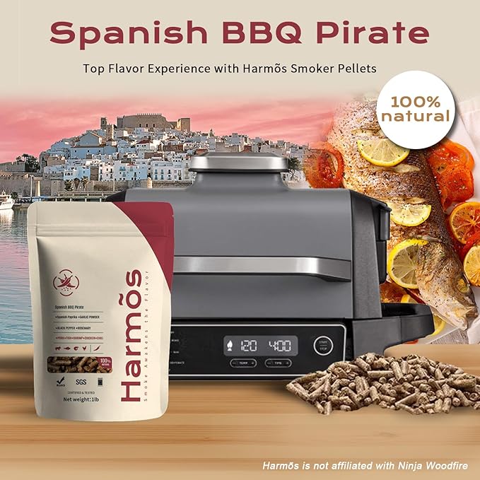 Harmos 4- Wood Pellet Spanish BBQ Pirate Ninja Barbecue, Hardwood pellets for Smokers and Backyard barbecues, sealable Bags, 2 Packs